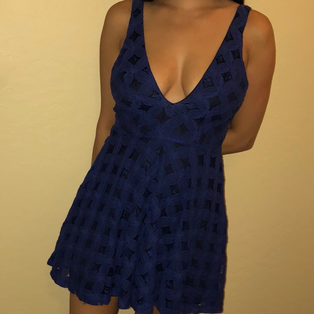 Blue lace mini dress